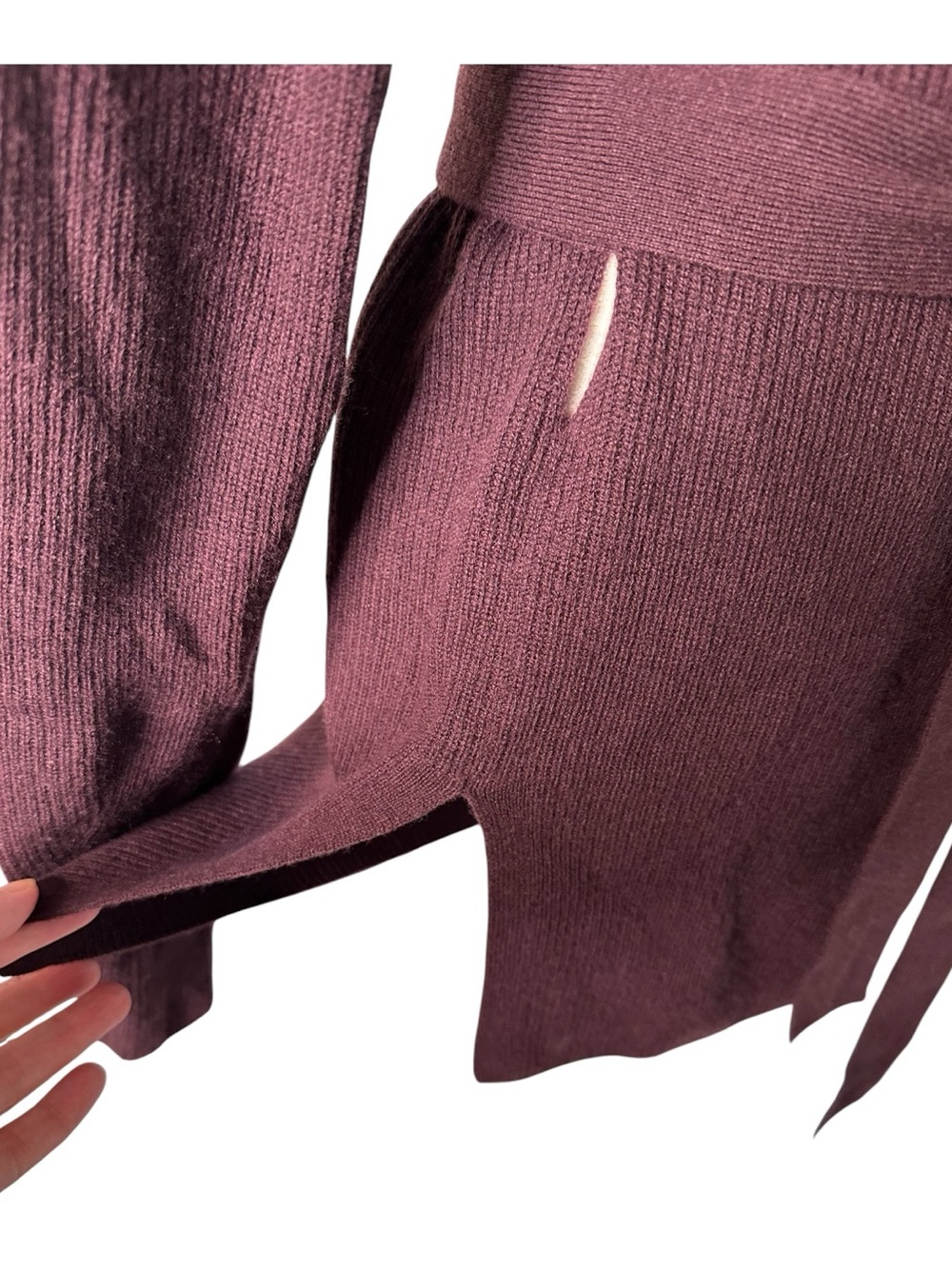 Athleta Alpine Wrap Sweater Size Small Merino Wool Cashmere Burgundy Plum New - Picture 7 of 13